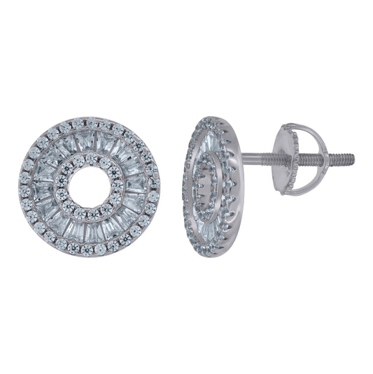 Sterling Silver Or Yellow-Tone Womens Baguette Cubic-Zirconia Fashion Stud Earrings