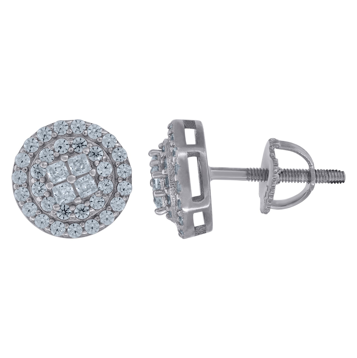 Sterling Silver Unisex Princess-Cut Cubic-Zirconia Fashion Stud Earrings