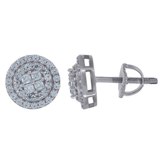 Sterling Silver Unisex Princess-Cut Cubic-Zirconia Fashion Stud Earrings