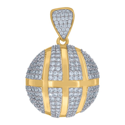 10K Two-Tone Gold Cubic Zirconia Basket Ball Sports Charm Pendant