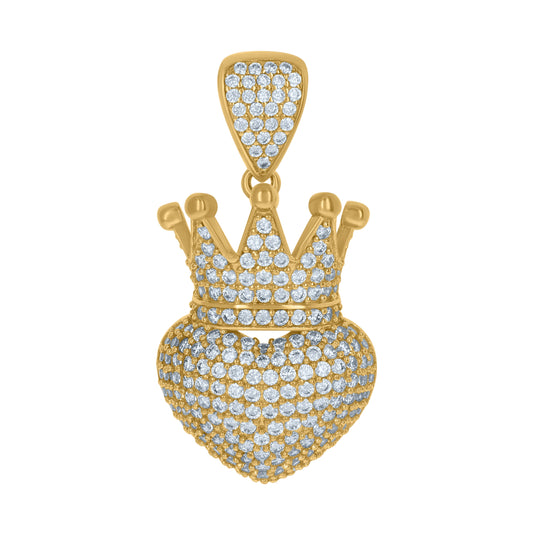 10K Two-Tone Gold Cubic Zirconia King Of Hearts Love & Heart Charm Pendant