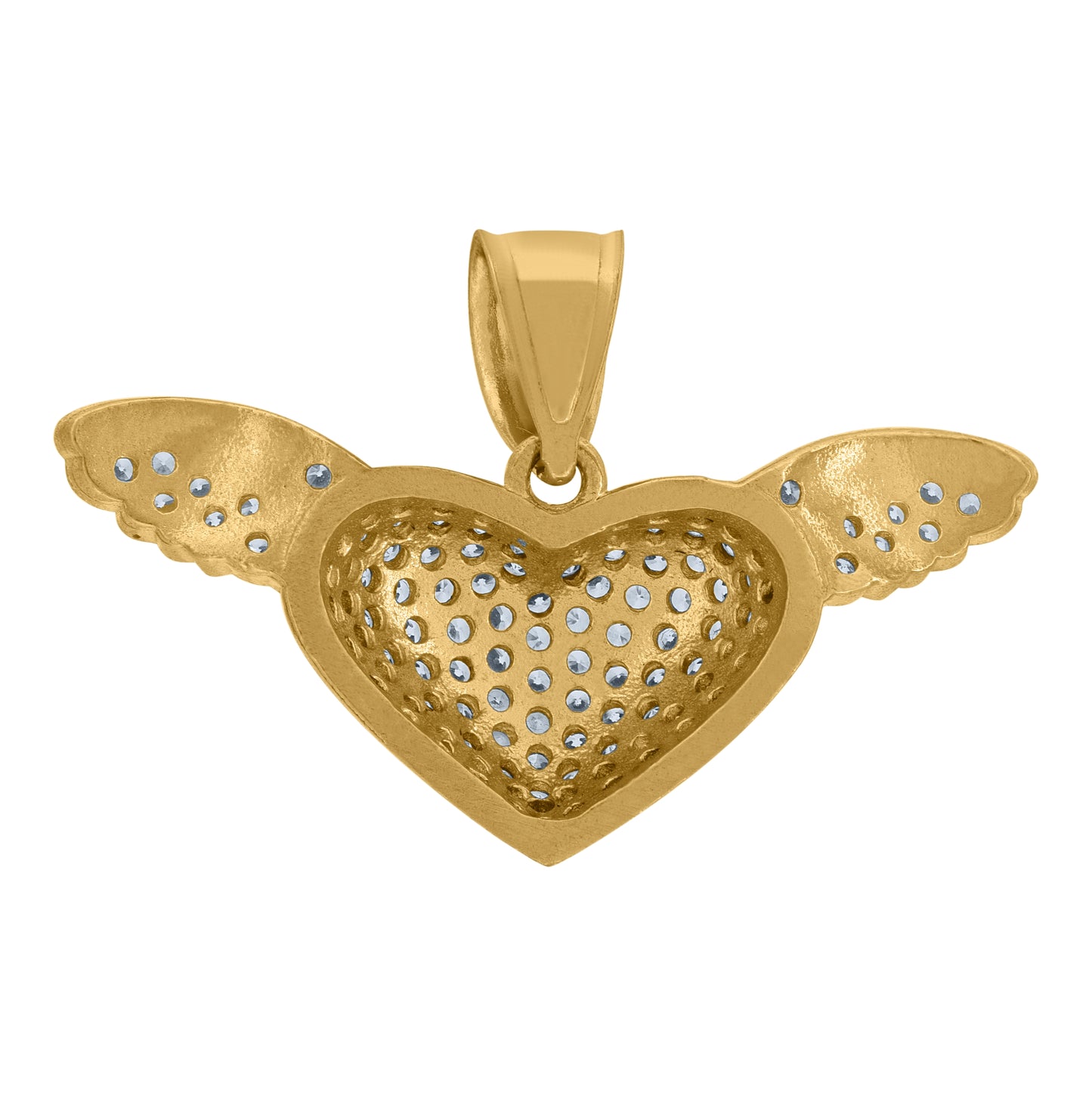 10K Two-Tone Gold Cubic Zirconia Flying Heart Wings Charm Pendant