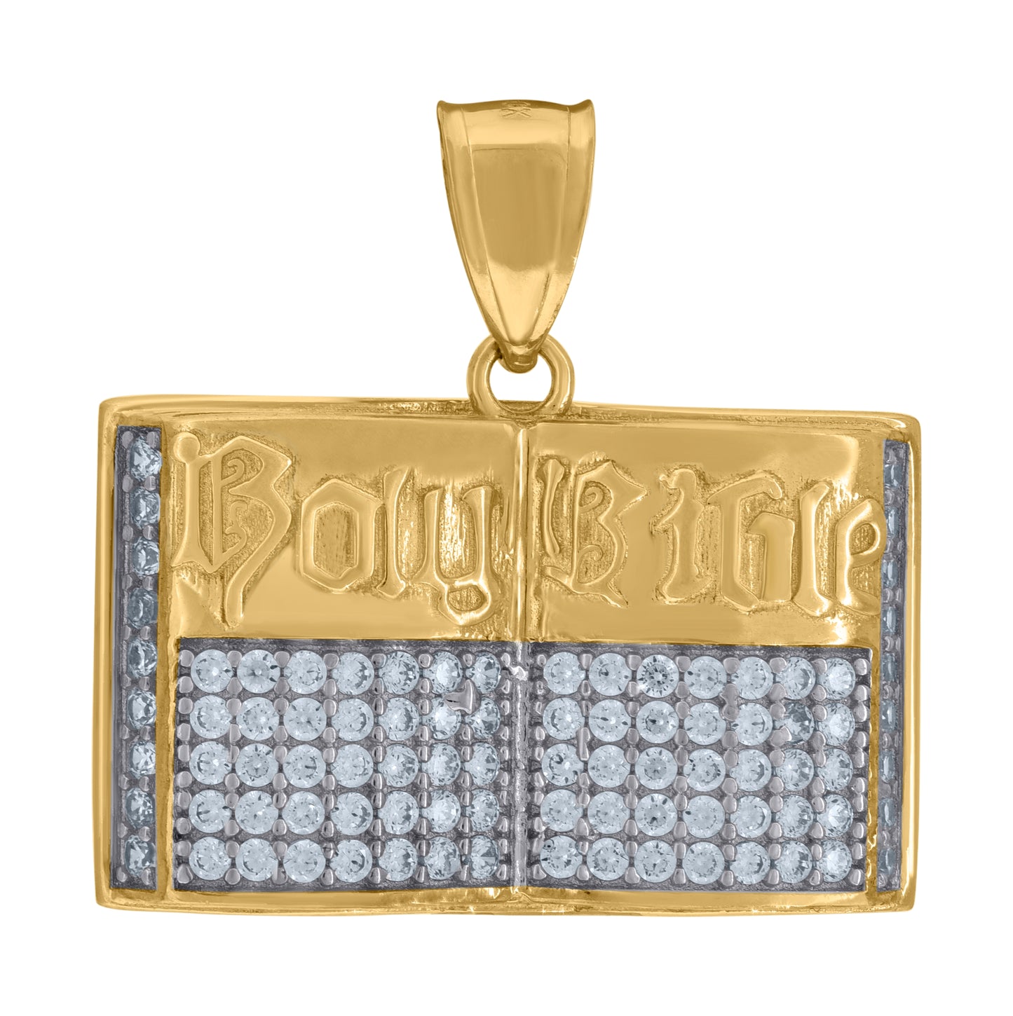 10K Two-Tone Gold Cubic Zirconia Holy Bible Religious Charm Pendant