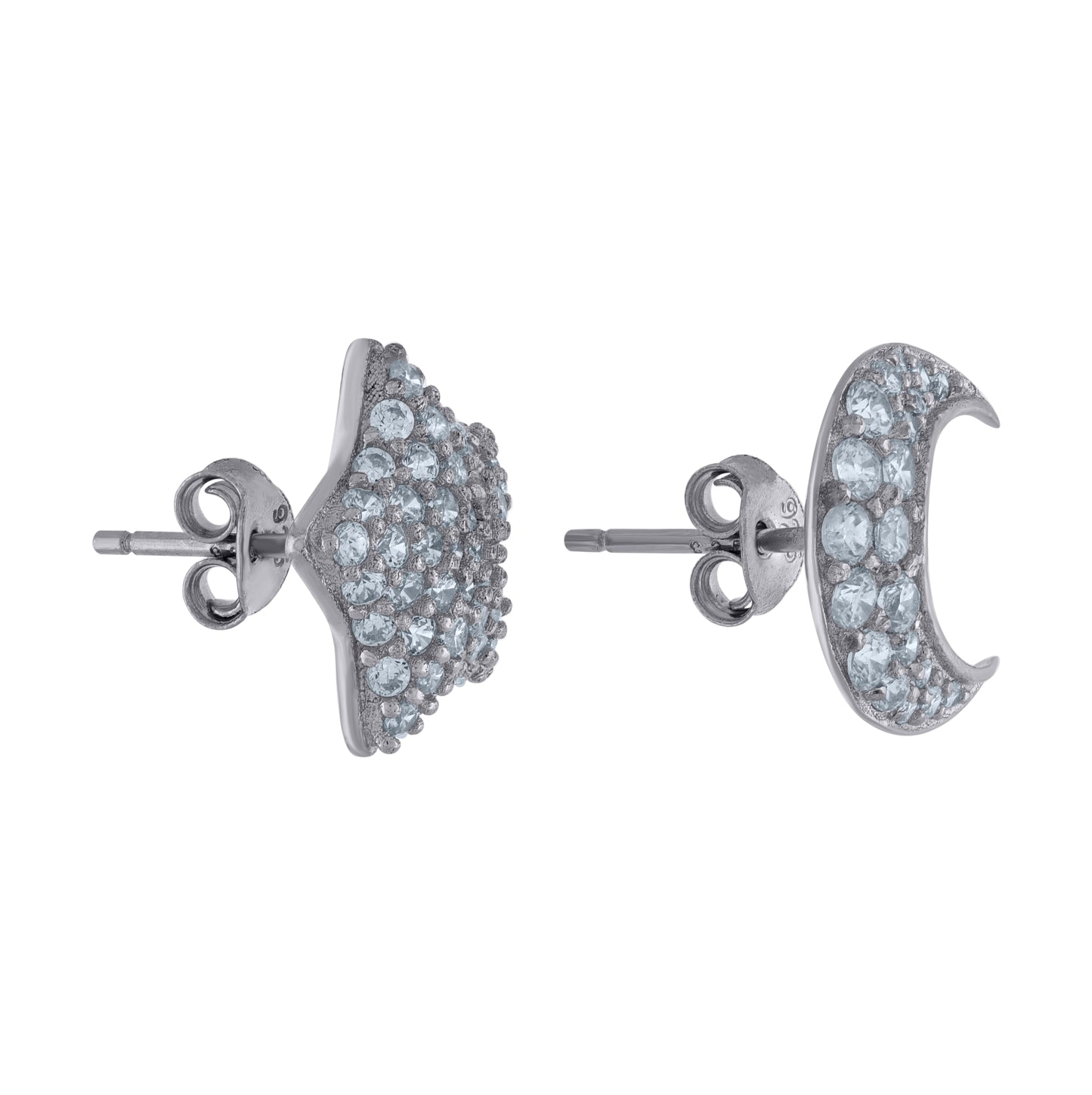 Sterling Silver Womens Cubic-Zirconia Star & Moon Celestial Stud Earrings
