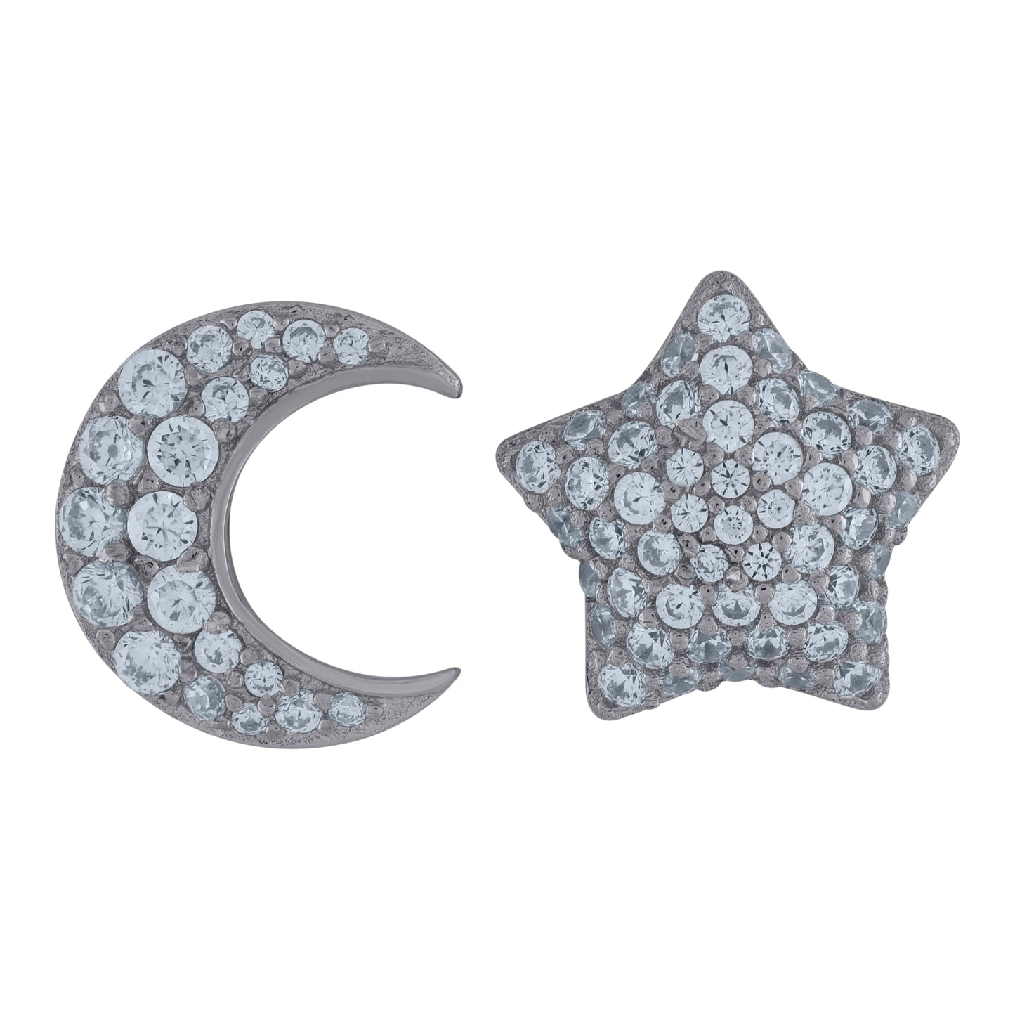 Sterling Silver Womens Cubic-Zirconia Star & Moon Celestial Stud Earrings