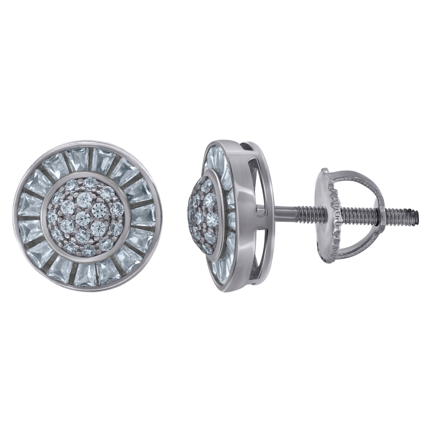Sterling Silver Or Yellow-Tone Unisex Baguette Cubic-Zirconia Fashion Stud Earrings