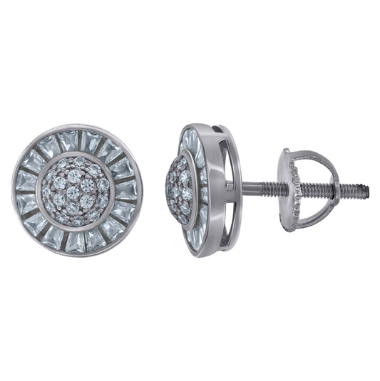 Sterling Silver Or Yellow-Tone Unisex Baguette Cubic-Zirconia Fashion Stud Earrings