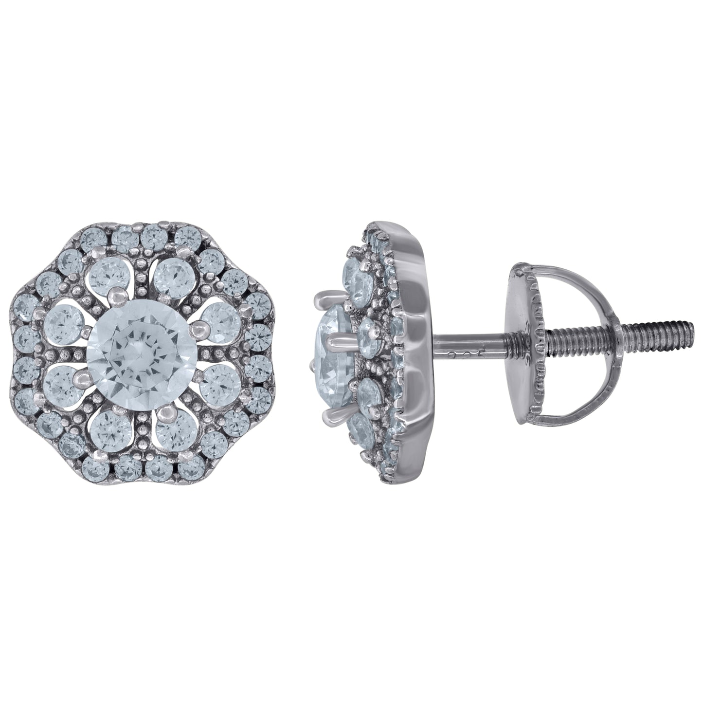 Sterling Silver Or Yellow-Tone Unisex Cubic-Zirconia Octagon Fashion Stud Earrings