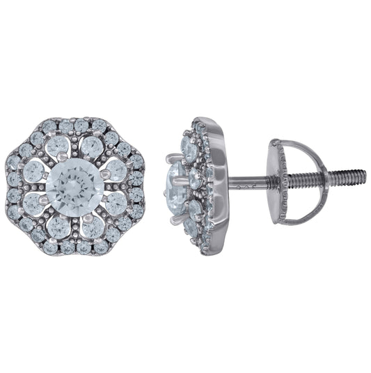 Sterling Silver Or Yellow-Tone Unisex Cubic-Zirconia Octagon Fashion Stud Earrings