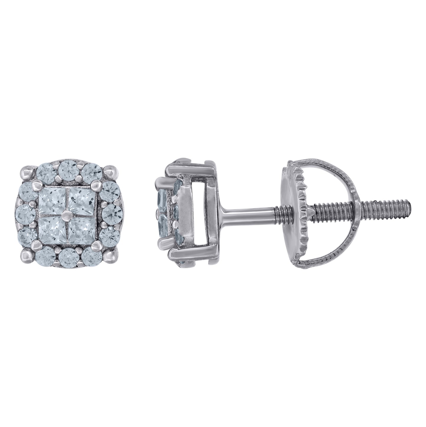 Sterling Silver Or Yellow-Tone Unisex Princess-Cut Cubic-Zirconia Fashion Stud Earrings
