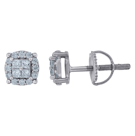 Sterling Silver Or Yellow-Tone Unisex Princess-Cut Cubic-Zirconia Fashion Stud Earrings