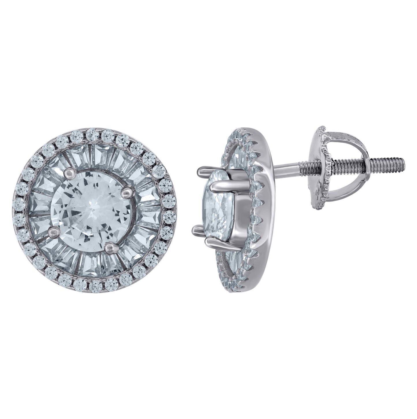 Sterling Silver Or Yellow-Tone Womens Baguette Cubic-Zirconia Fashion Stud Earrings