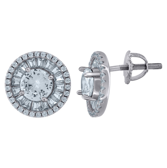Sterling Silver Or Yellow-Tone Womens Baguette Cubic-Zirconia Fashion Stud Earrings