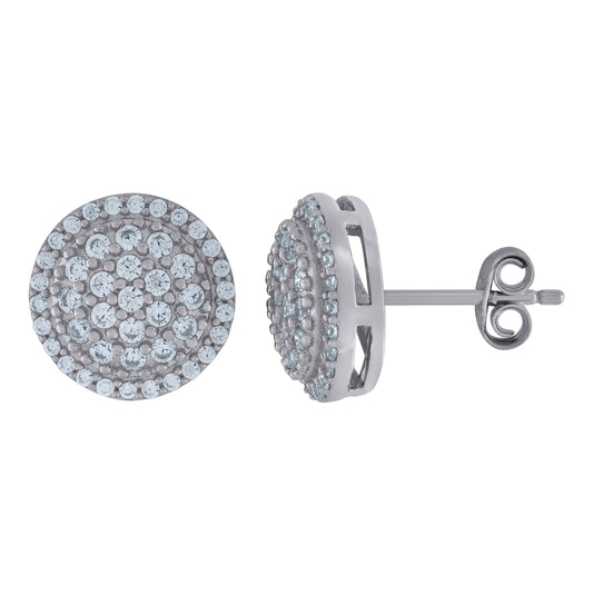Sterling Silver Or Yellow-Tone Unisex Cubic-Zirconia Round Fashion Stud Earrings