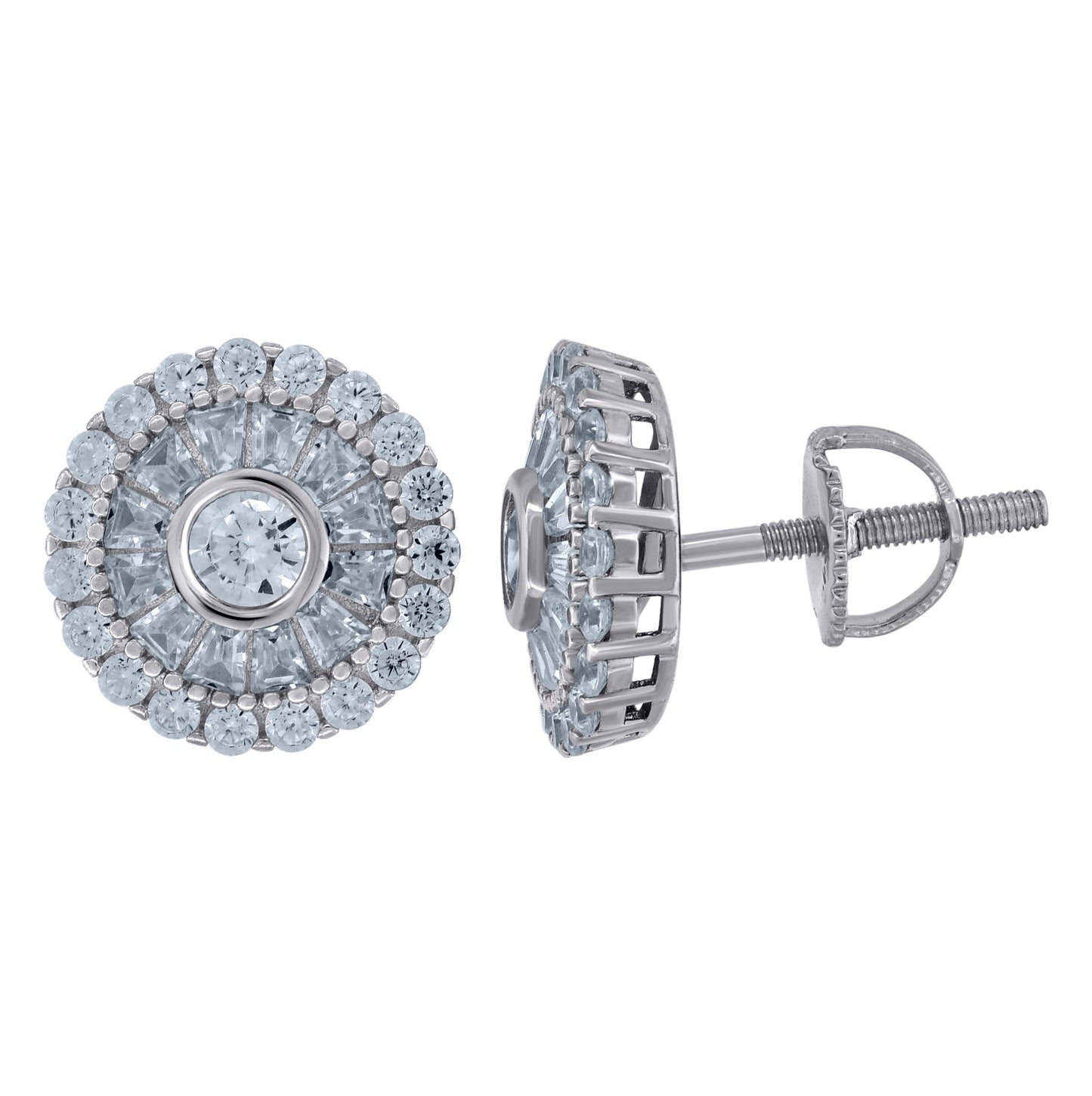Sterling Silver Or Yellow-Tone Unisex Baguette Cubic-Zirconia Fashion Stud Earrings