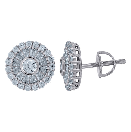 Sterling Silver Or Yellow-Tone Unisex Baguette Cubic-Zirconia Fashion Stud Earrings