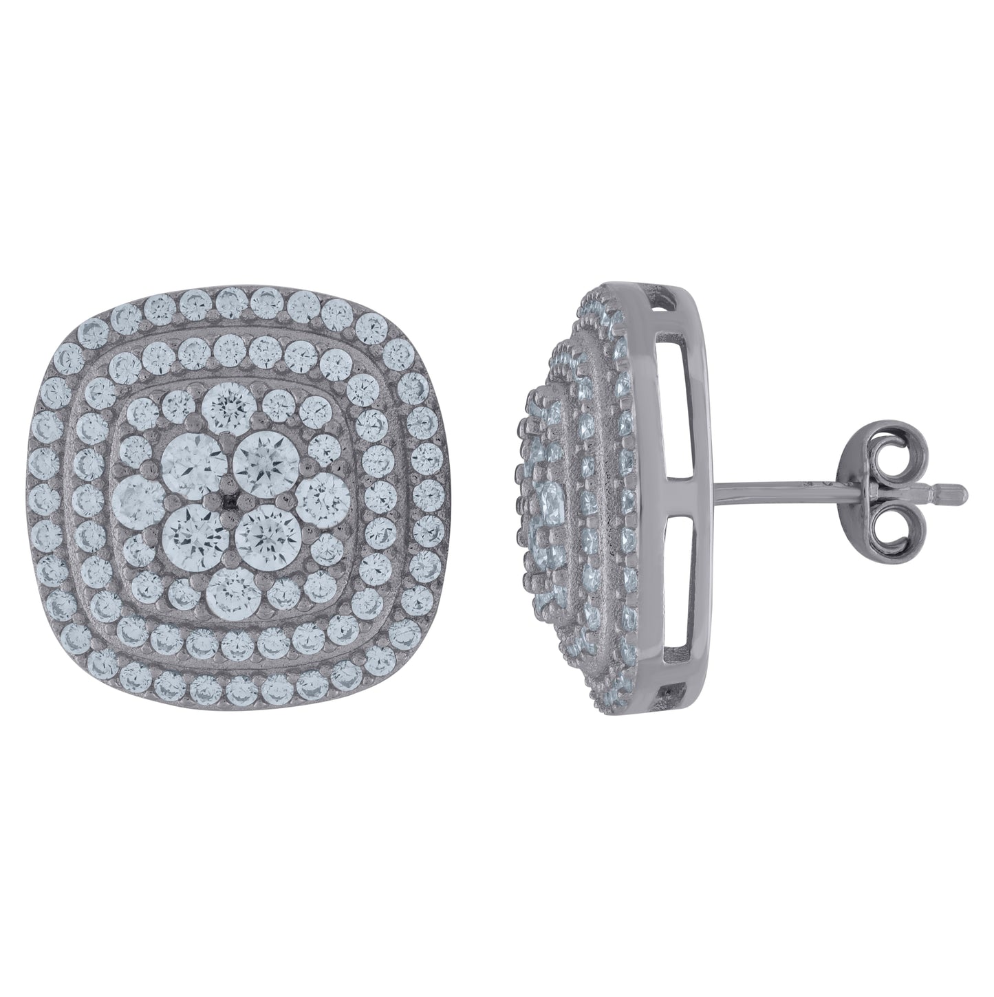 Sterling Silver Or Yellow-Tone Unisex Cubic-Zirconia Square Fashion Stud Earrings