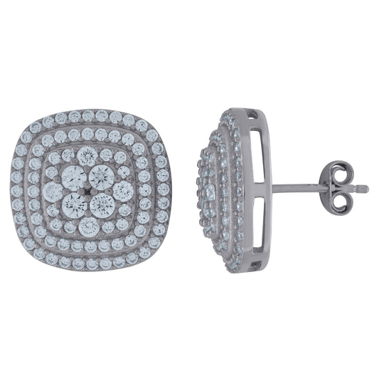 Sterling Silver Or Yellow-Tone Unisex Cubic-Zirconia Square Fashion Stud Earrings