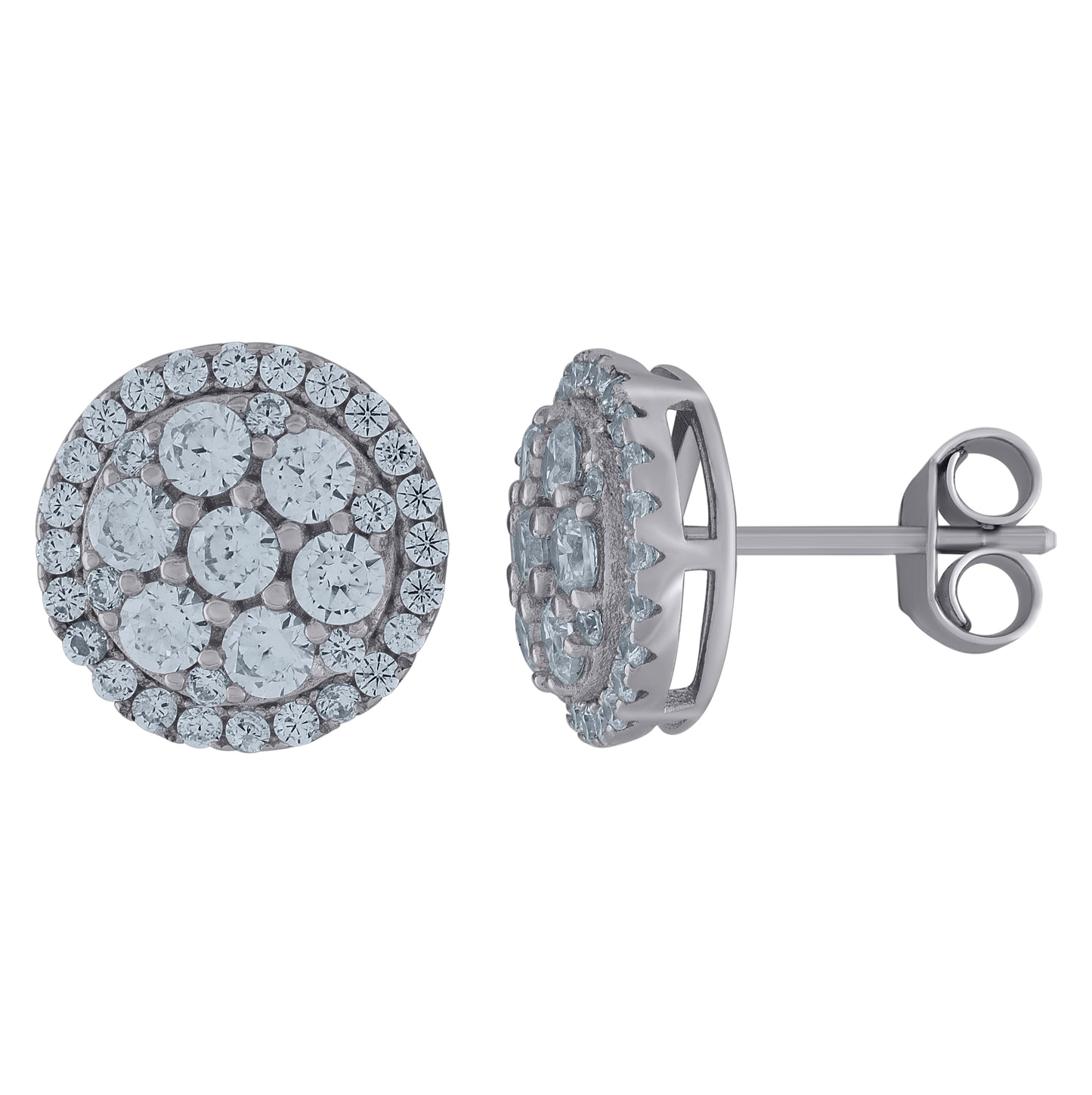 Sterling Silver Or Yellow-Tone Unisex Cubic-Zirconia Round Fashion Stud Earrings