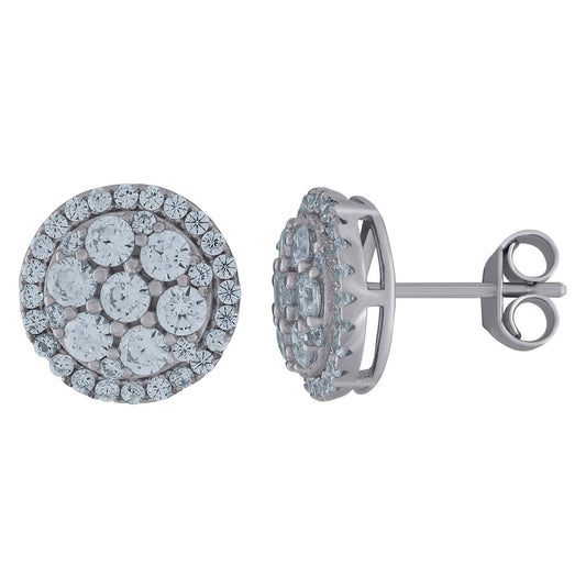 Sterling Silver Or Yellow-Tone Unisex Cubic-Zirconia Round Fashion Stud Earrings