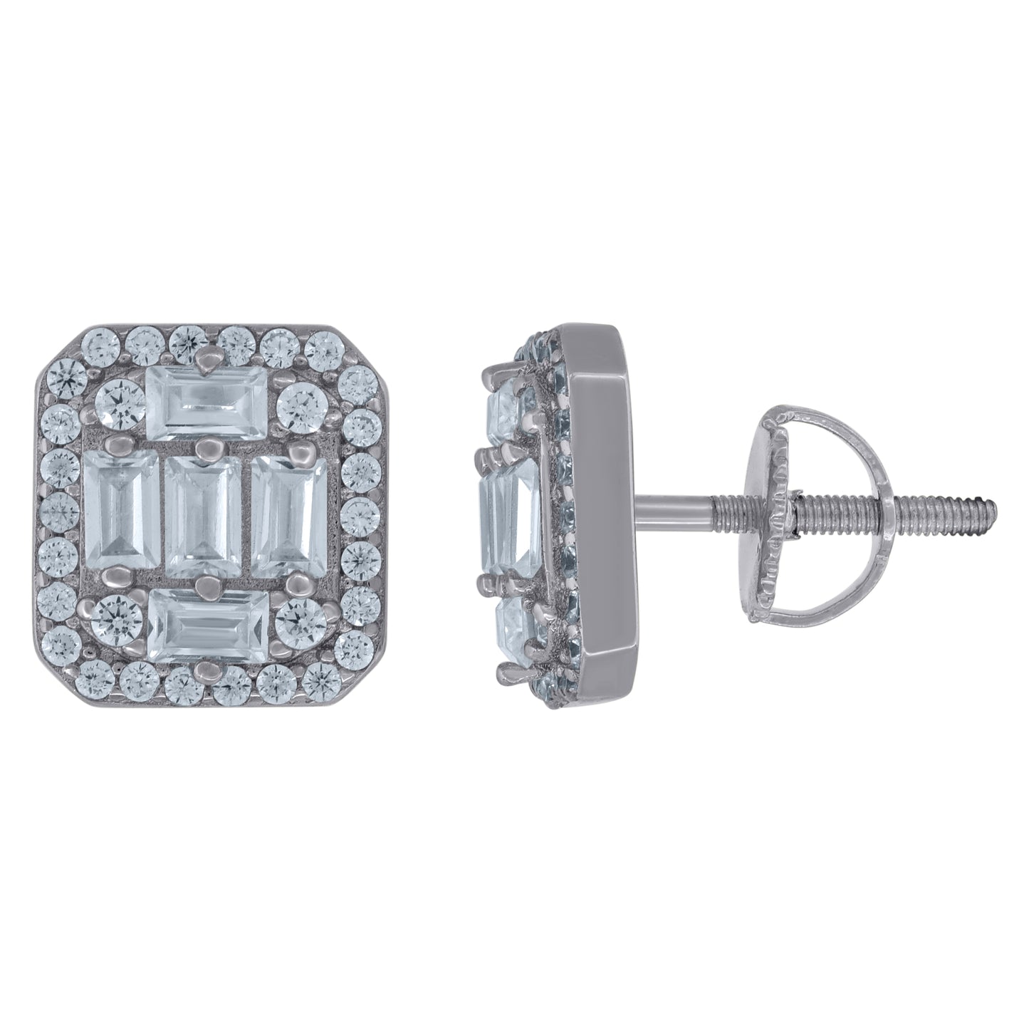 Sterling Silver Or Yellow-Tone Unisex Baguette Cubic-Zirconia Fashion Stud Earrings