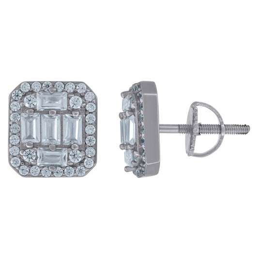 Sterling Silver Or Yellow-Tone Unisex Baguette Cubic-Zirconia Fashion Stud Earrings