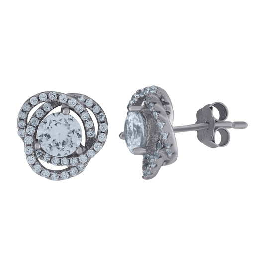Sterling Silver Unisex Cubic-Zirconia Love Knot Stud Earrings