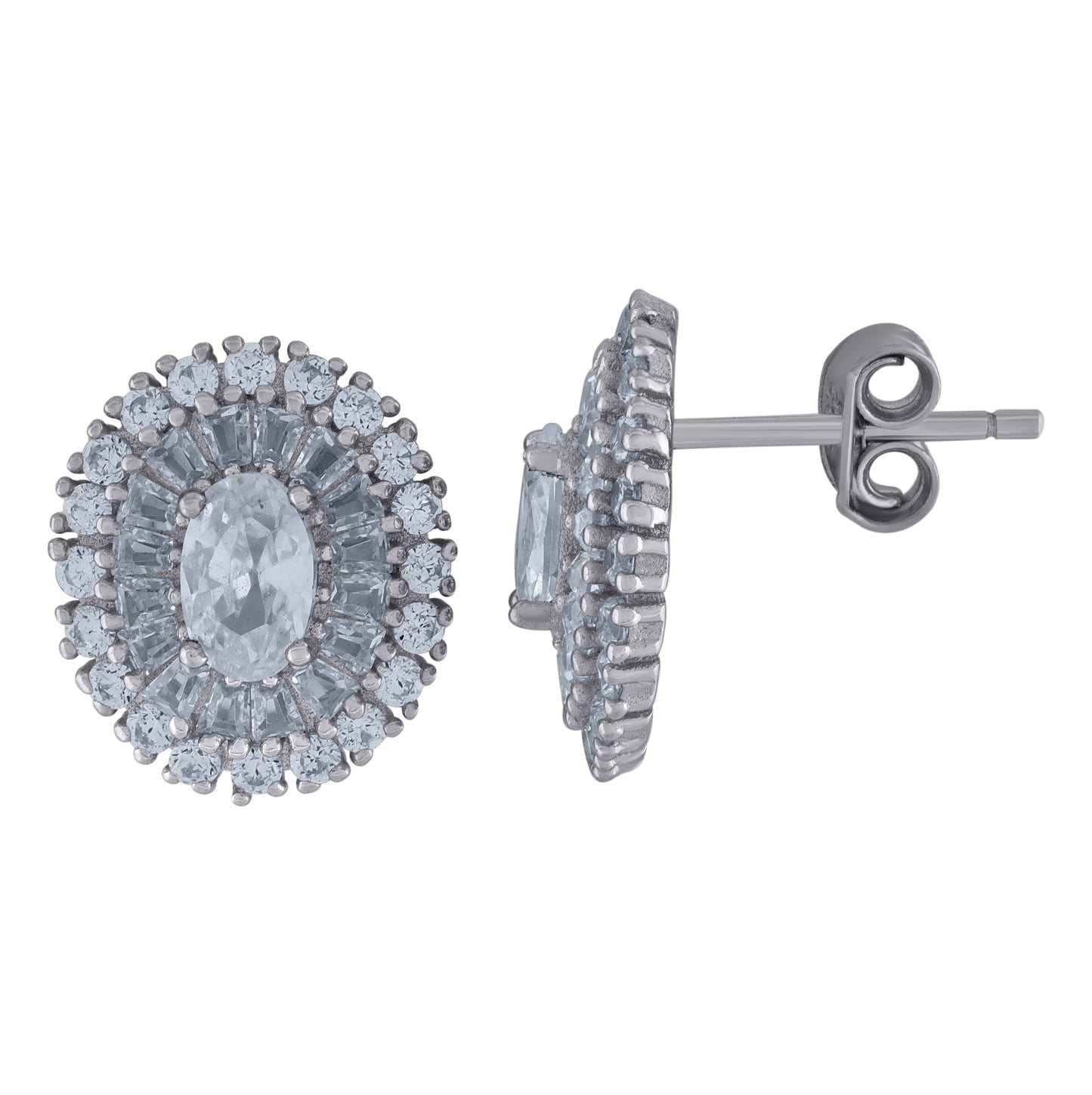 Sterling Silver Womens Oval Cubic-Zirconia Oval Fashion Stud Earrings