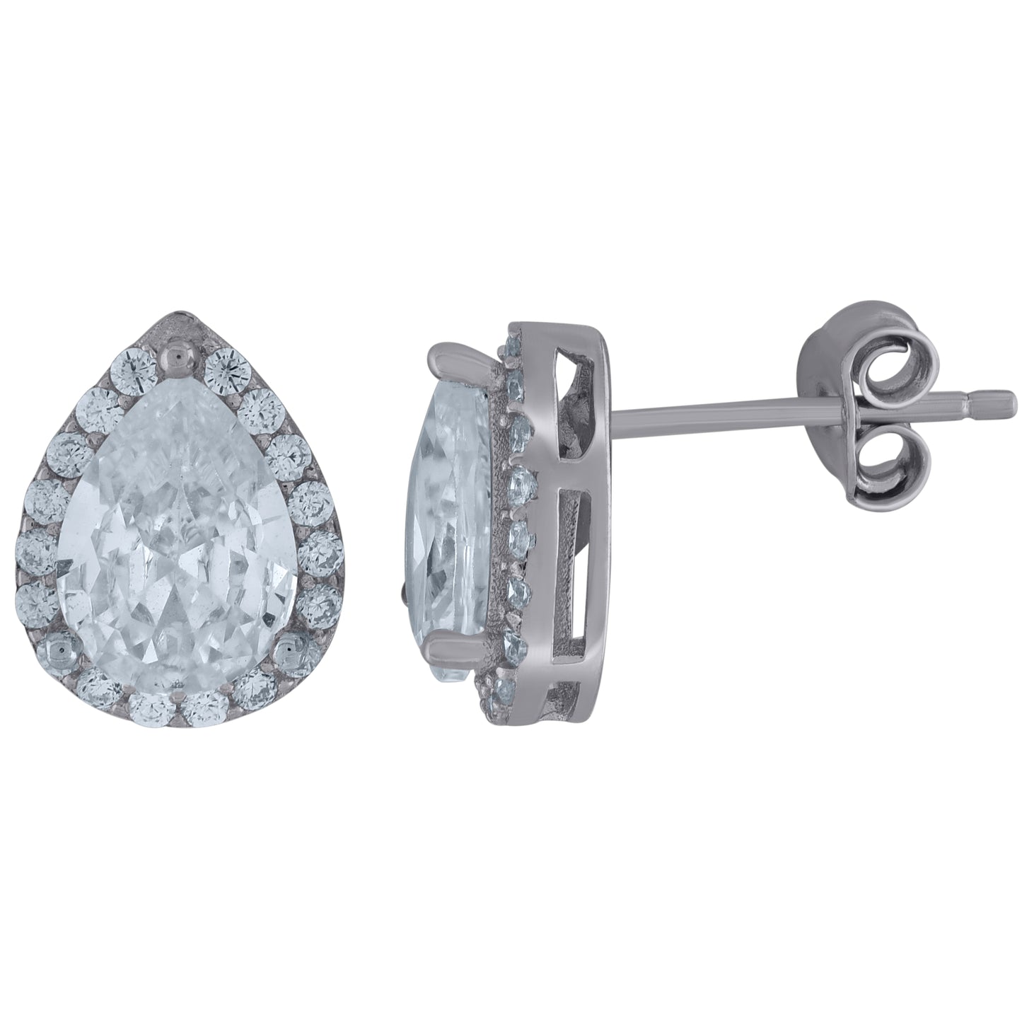 Sterling Silver Womens Pear Cubic-Zirconia Tear Drop Fashion Stud Earrings