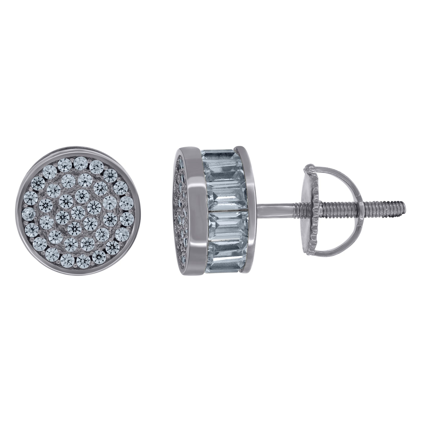 Sterling Silver Unisex Cubic-Zirconia Fashion Stud Earrings