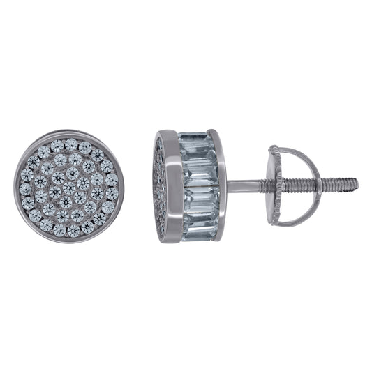 Sterling Silver Unisex Cubic-Zirconia Fashion Stud Earrings