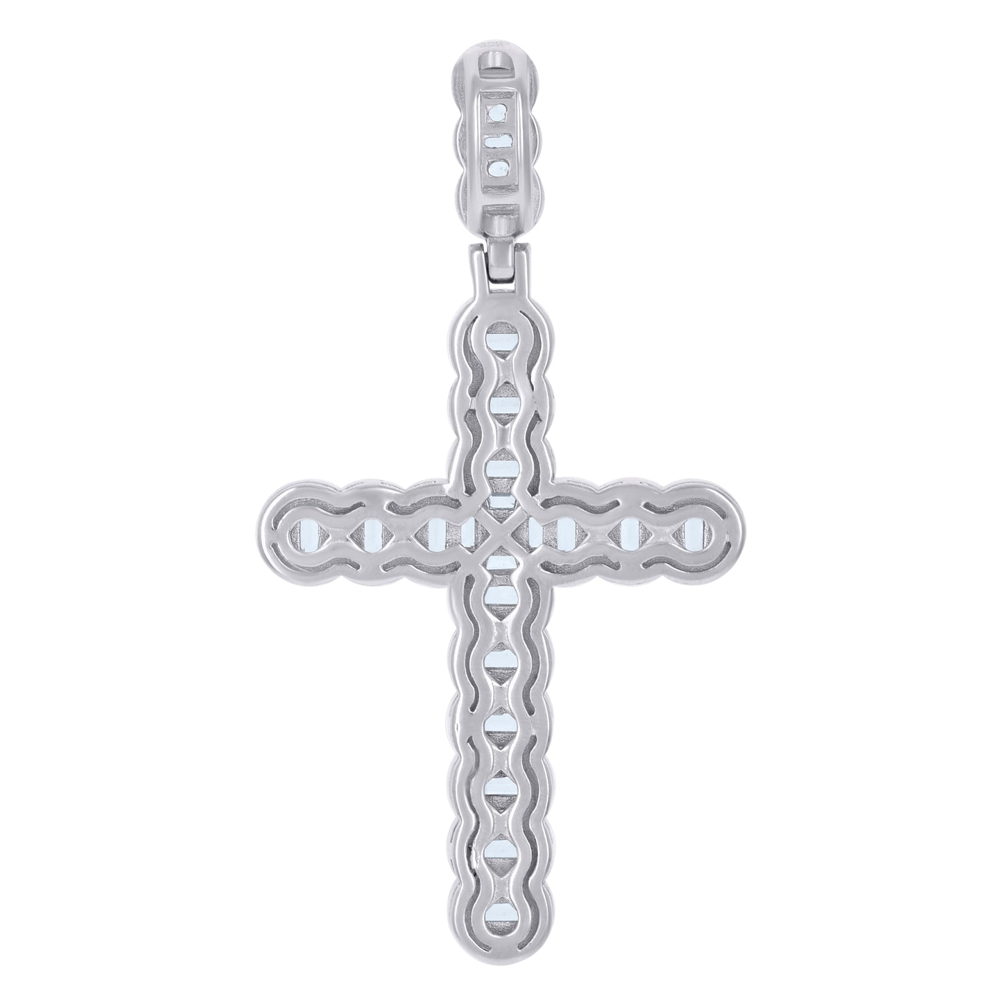 Sterling Silver Mens Baguette Round Cubic-Zirconia Cross Religious Charm Pendant