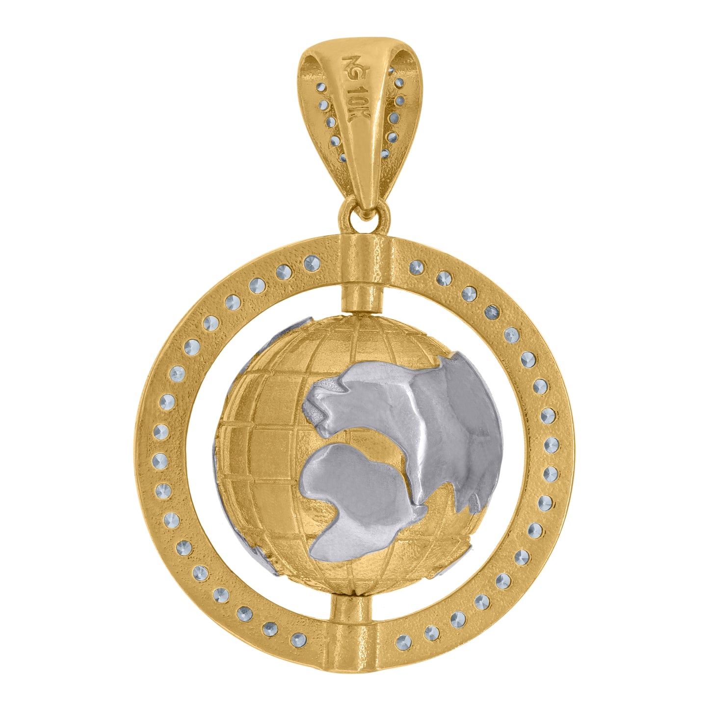 10K Two-Tone Gold Cubic Zirconia Earth Globe Map Charm Pendant