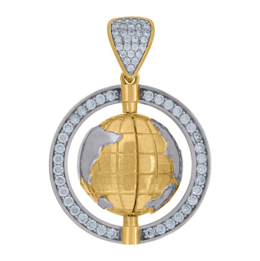 10K Two-Tone Gold Cubic Zirconia Earth Globe Map Charm Pendant