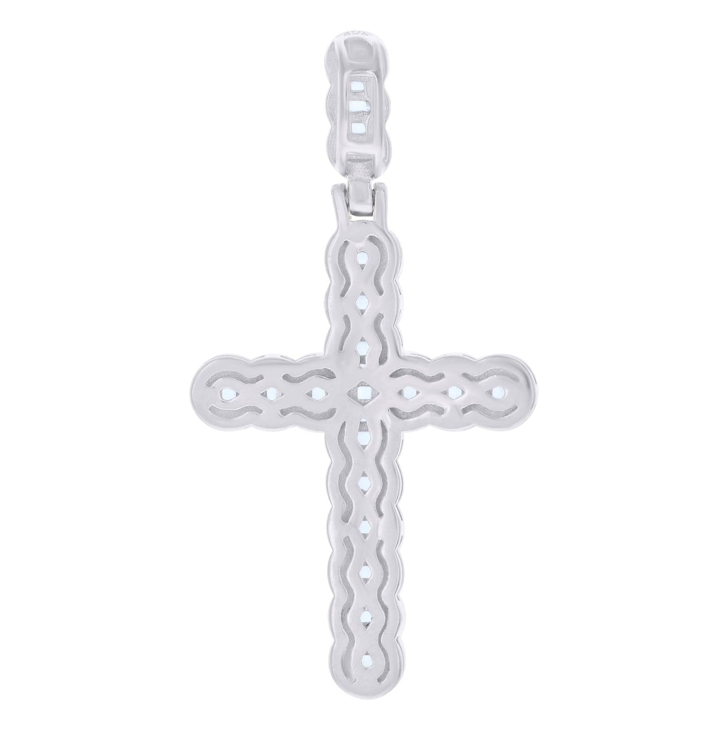 Sterling Silver Men Baguette Round Cubic-Zirconia Cross Religious Charm Pendant
