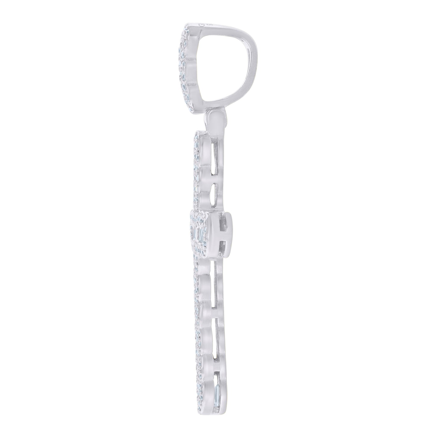 Sterling Silver Men Baguette Round Cubic-Zirconia Cross Religious Charm Pendant