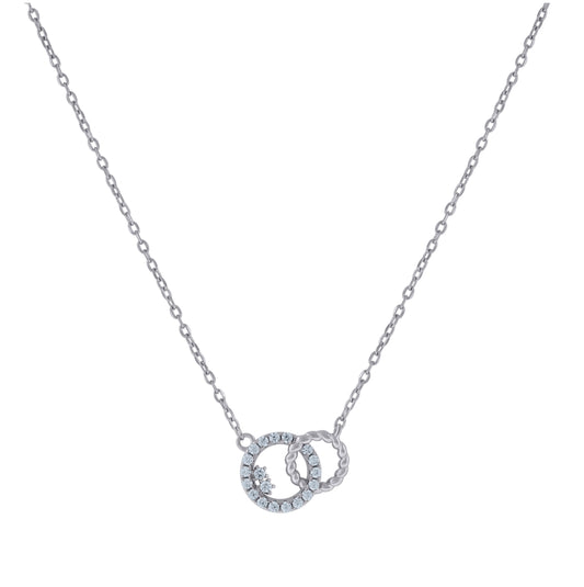 Sterling Silver Unisex Cubic-Zirconia Interlocking Circles Charm Necklace