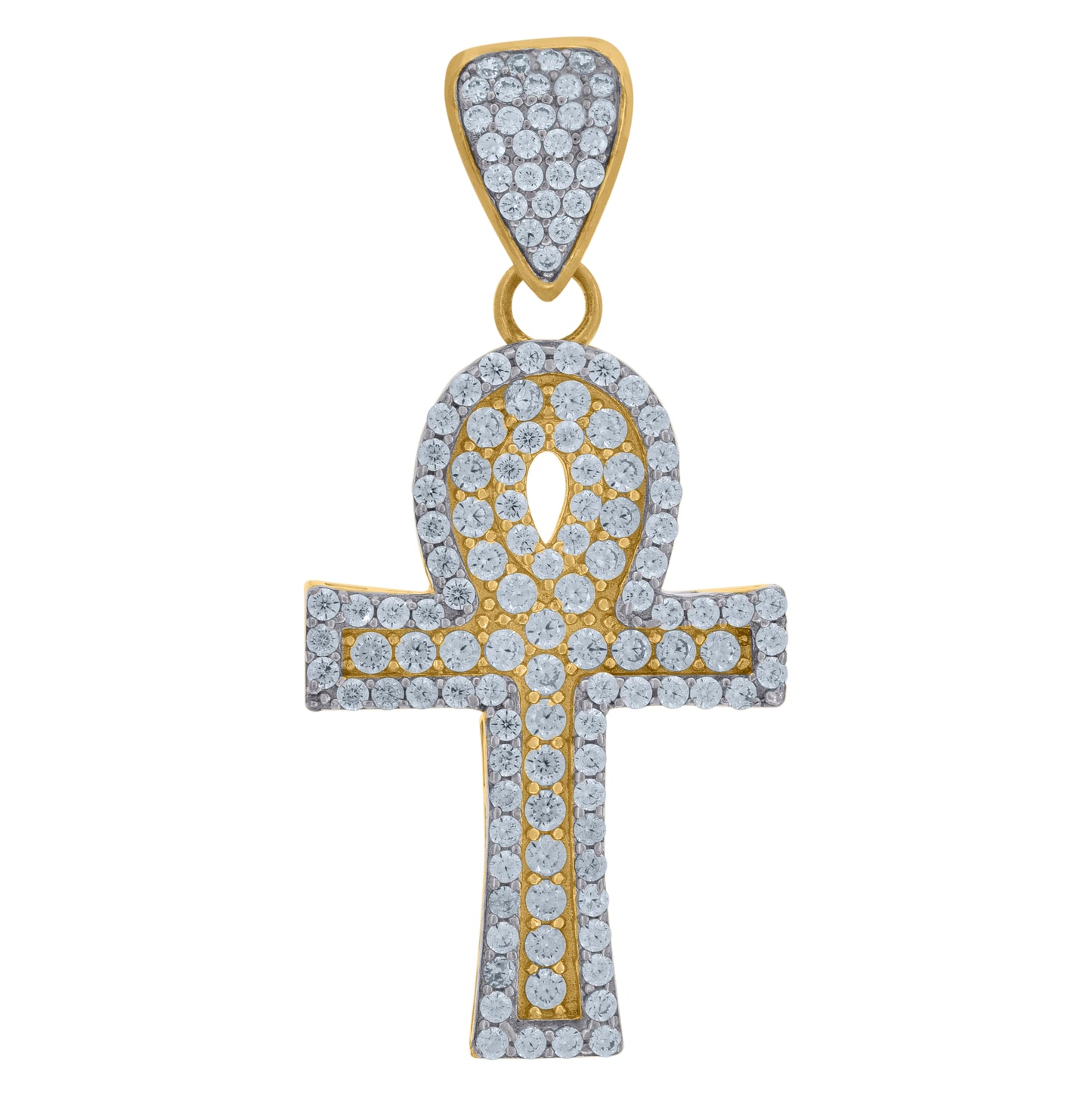 10K Two-Tone Gold Cubic Zirconia Ankh Religious Charm Pendant