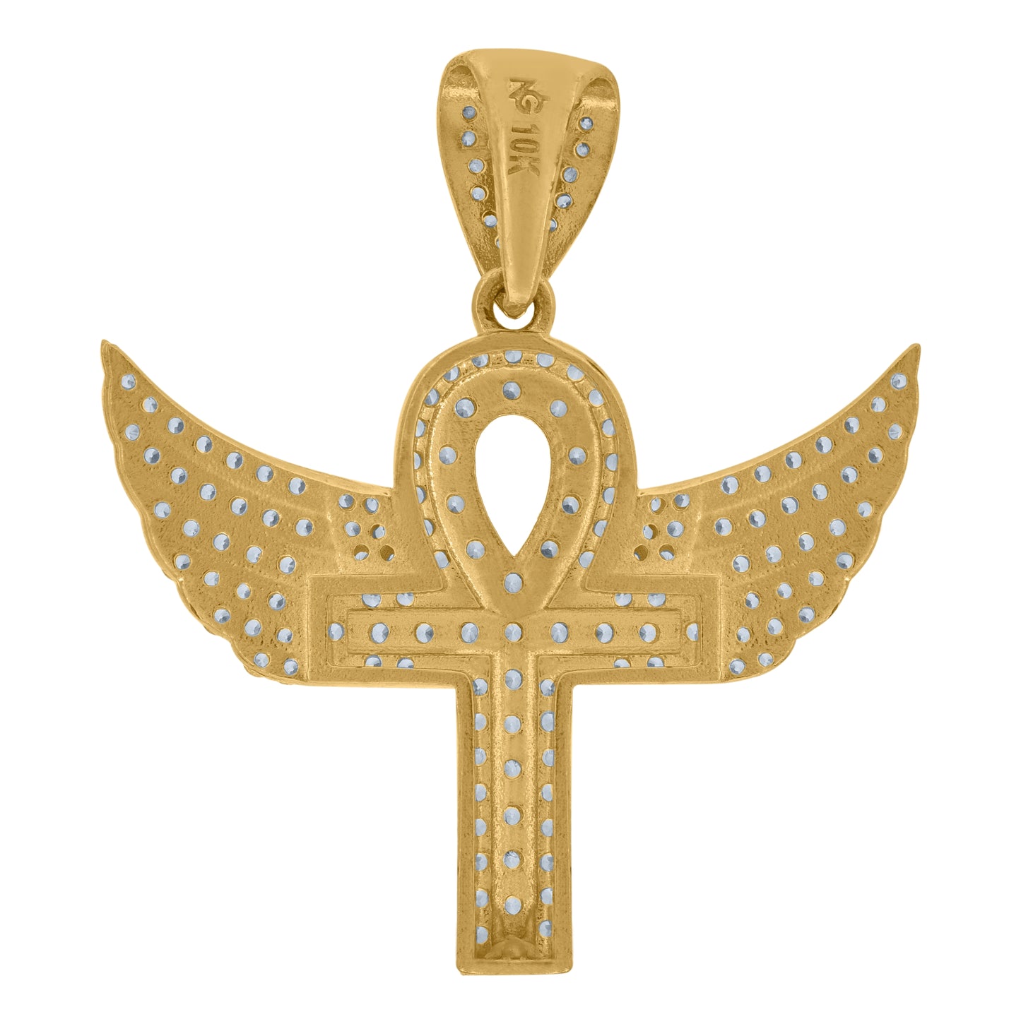 10K Two-Tone Gold Cubic Zirconia Ankh Wings Religious Charm Pendant