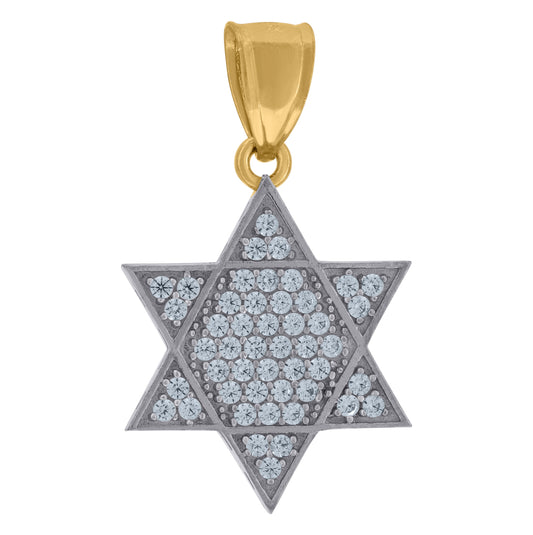 10K Two-Tone Gold Cubic Zirconia Star Of David Religious Charm Pendant