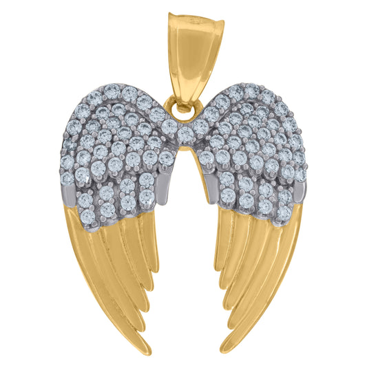 10K Two-Tone Gold Cubic Zirconia Angel Wings Religious Charm Pendant