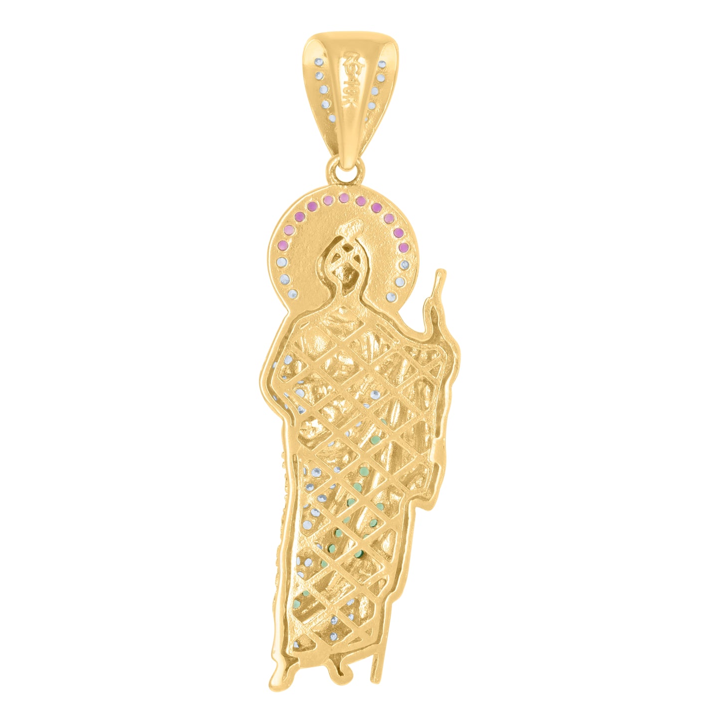 10K Yellow Gold Mens Multi-Color Cubic-Zirconia St. Jude Religious Charm Pendant