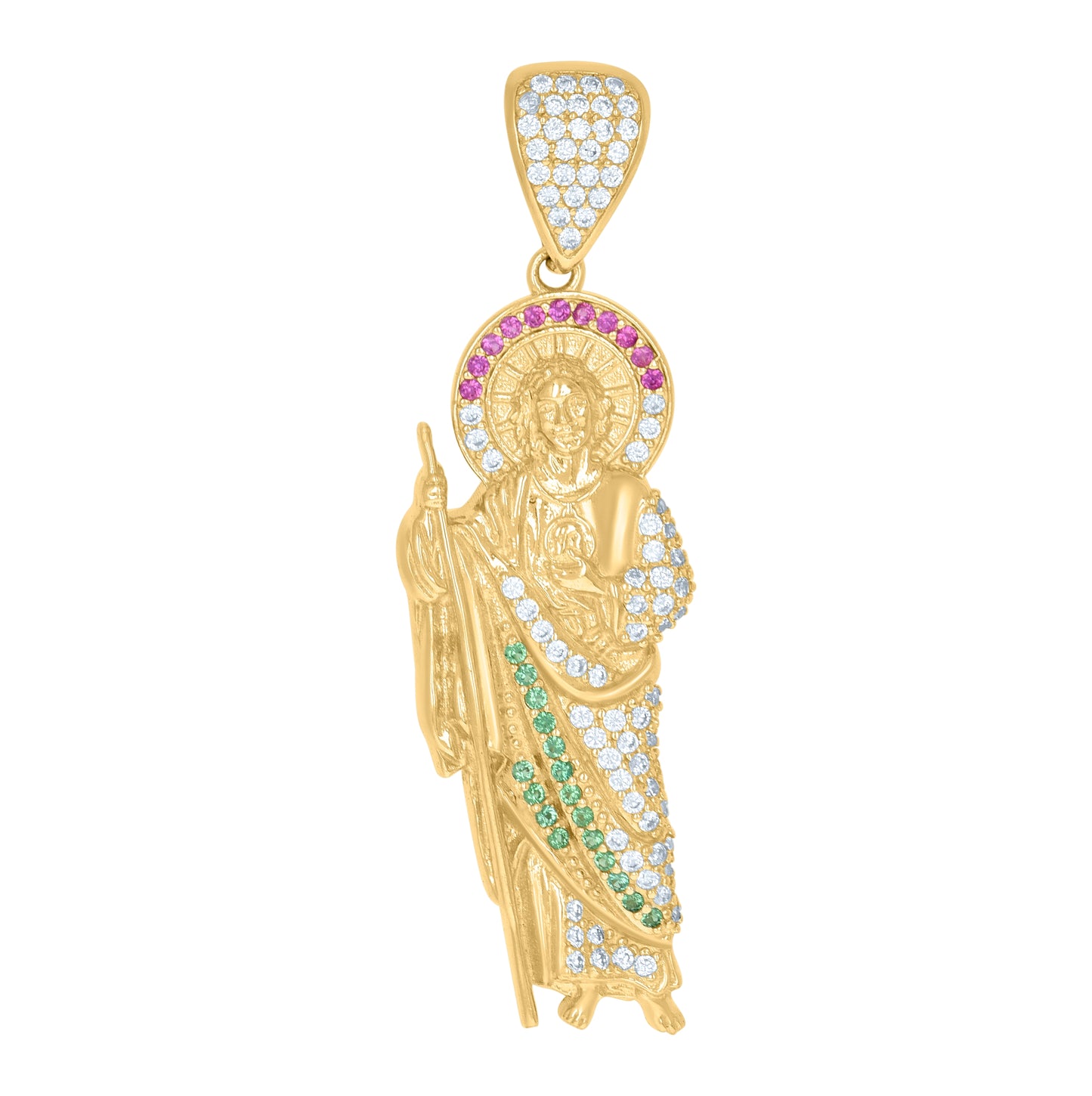 10K Yellow Gold Mens Multi-Color Cubic-Zirconia St. Jude Religious Charm Pendant