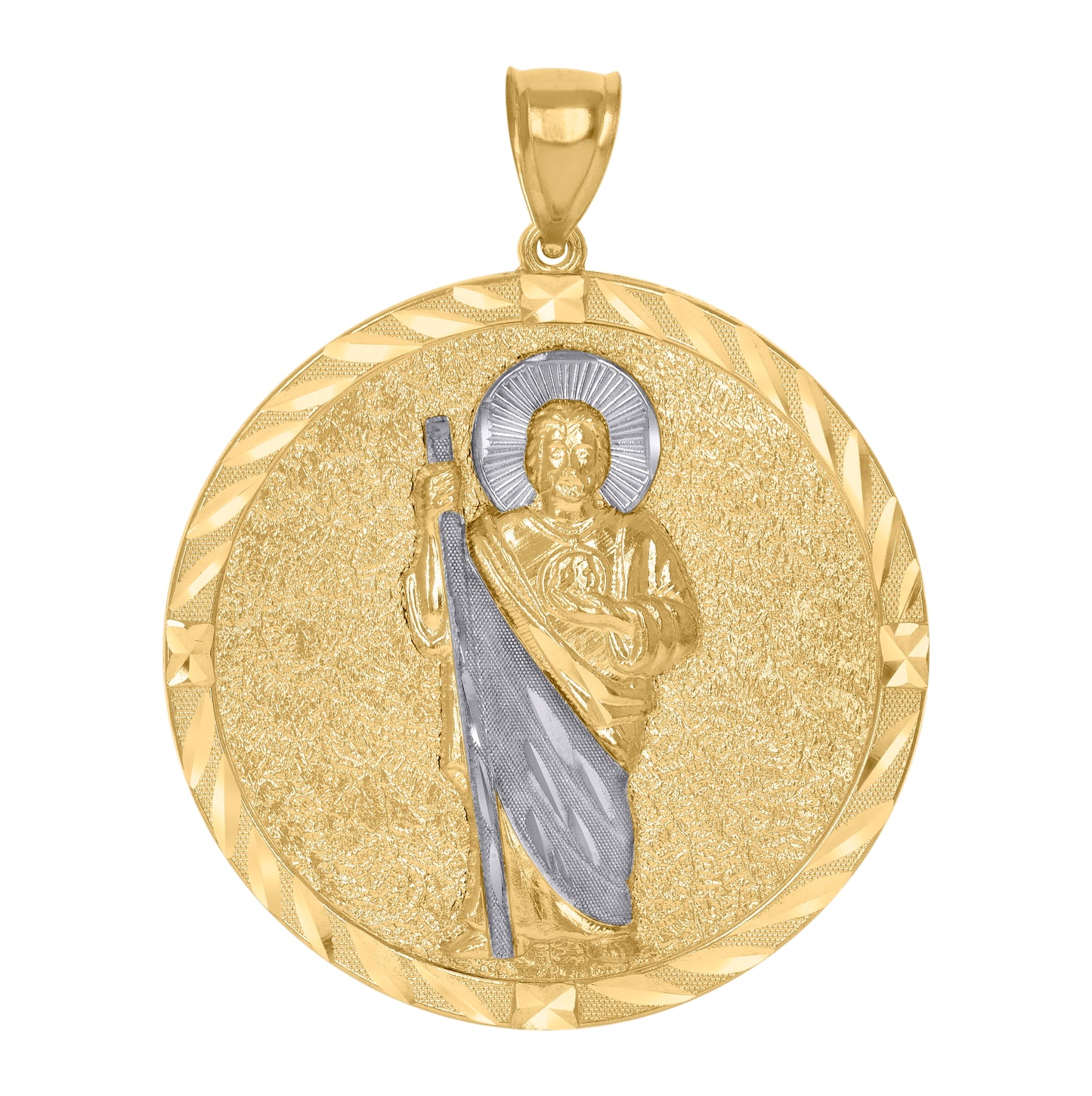 10K Two-Tone Gold Mens St. Jude Medallion Religious Charm Pendant