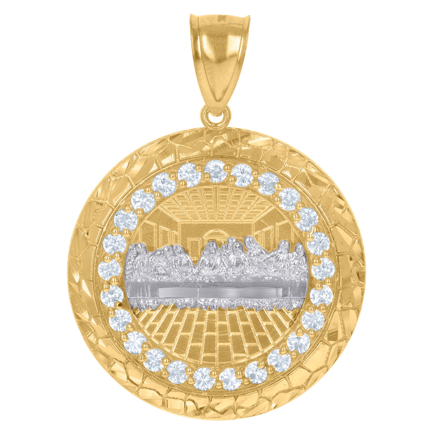 10K Two-Tone Gold Mens Cubic-Zirconia Last Supper Religious Medallion Charm Pendant