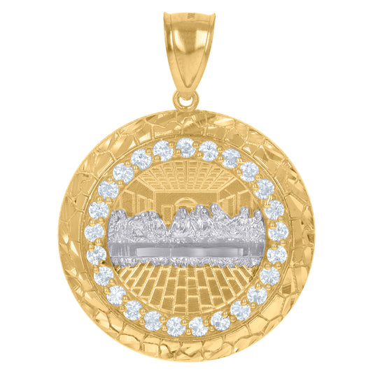 10K Two-Tone Gold Mens Cubic-Zirconia Last Supper Religious Medallion Charm Pendant