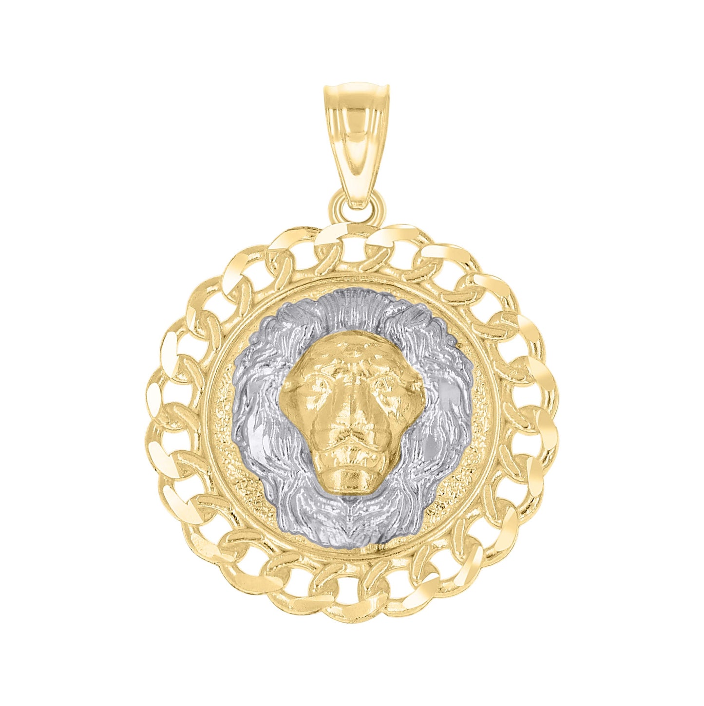 10K Two-Tone Gold Lion Face Leo Animal Medallion Charm Pendant