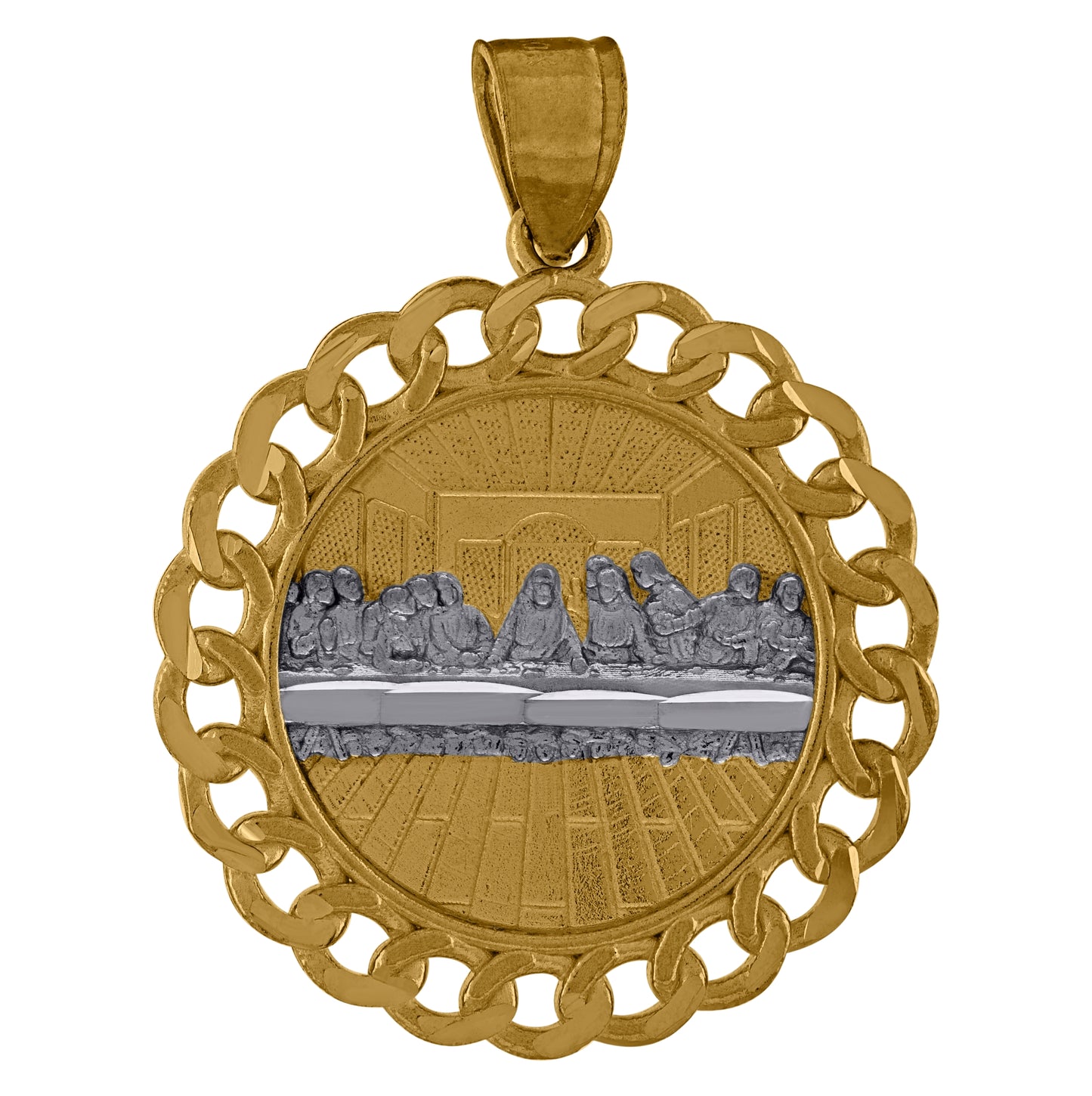 10K Two-Tone Gold Diamond-Cut Last Supper Religious Medallion Charm Pendant