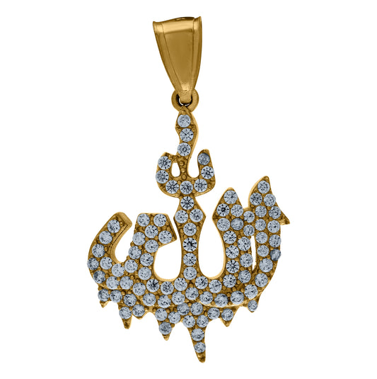10K Two-Tone Gold Cubic-Zirconia Allah Religious Charm Pendant