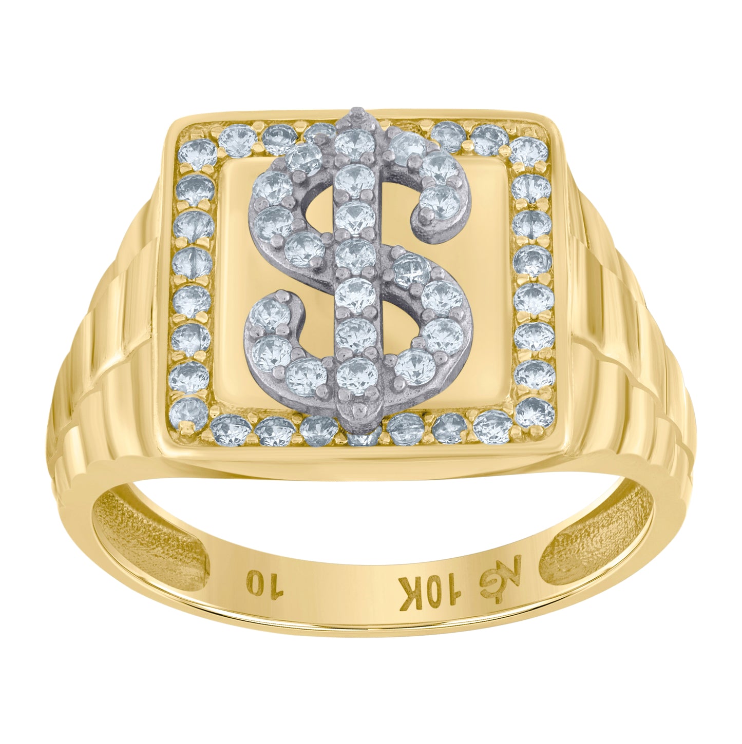 10K Two-Tone Gold Mens Cubic Zirconia Crucifix Religious Ring
